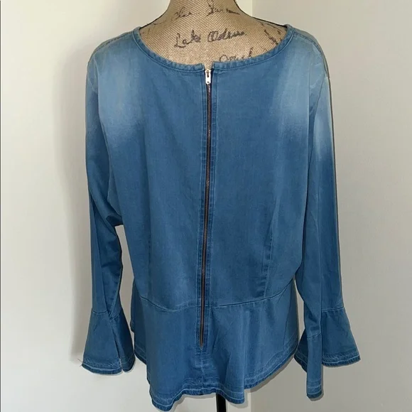 Ashley Stewart Peplum Blue Denim Blouse - Picture 5 of 7
